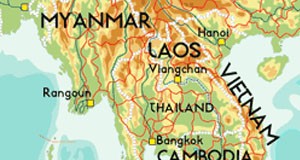 Cambodia, Laos, Myanmar and Vietnam on map.