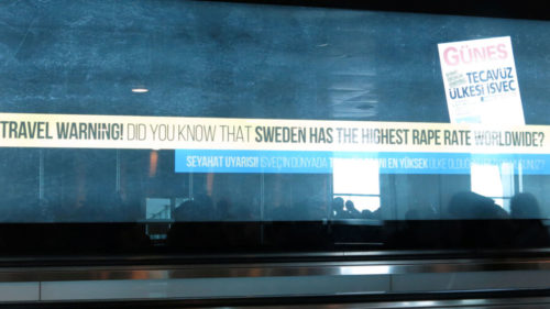 An advertisement is seen at Ataturk International Airport in Istanbul